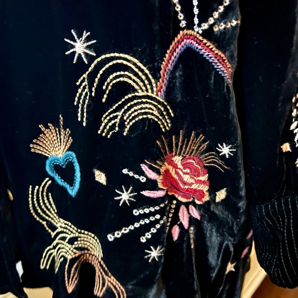 Johnny Was Eden Voyager Silk Velvet Black Button-Up Tunic Jacket - Picture 5 of 14